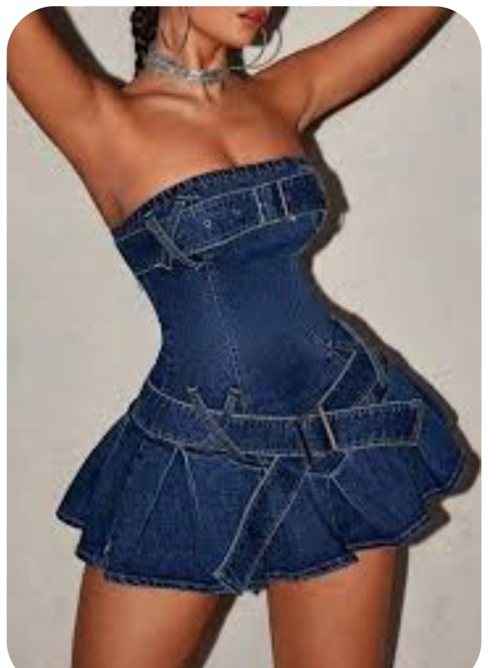 SHEIN Dark Blue Strapless Denim Mini Dress